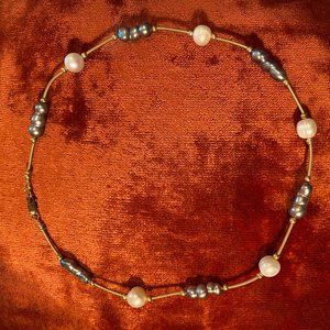 Pearls and Gray Stone Necklace